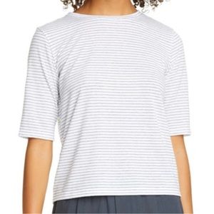 Vince Striped Boxy Elbow Sleeve Tee T Shirt Crew Neck Blue White Large